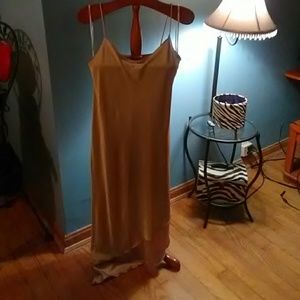 Gold slip dress asymmetrical hem line